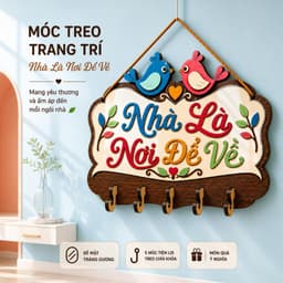 Bảng Gỗ Treo Đồ Đa Năng 5 Móc [Nhà Là Nơi Để Về] - Decor Tiện Ích Phòng Khách 2