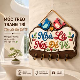 Bảng Gỗ Treo Đồ Đa Năng 5 Móc [Nhà Là Nơi Để Về] - Decor Tiện Ích Phòng Khách 8