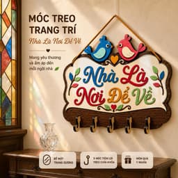 Bảng Gỗ Treo Đồ Đa Năng 5 Móc [Nhà Là Nơi Để Về] - Decor Tiện Ích Phòng Khách 9