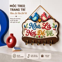 Móc Treo Chìa Khóa Gỗ Cao Cấp [Nhà Là Nơi Để Về] - Đồ Trang Trí Tường Phòng Khách Tinh Tế 1