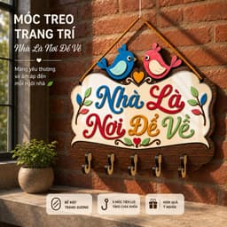 Bảng Gỗ Decor [Nhà Là Nơi Để Về] Kèm Móc Treo Đồ Nhỏ Gọn, Tiện Lợi Cho Gia Đình 2