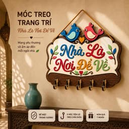 Móc Treo Chìa Khóa Bằng Gỗ [Nhà Là Nơi Để Về] - Decor Mọi Không Gian, Tiện Lợi, Đa Năng,... 8