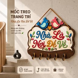 Móc Treo Chìa Khóa Bằng Gỗ [Nhà Là Nơi Để Về] - Decor Mọi Không Gian, Tiện Lợi, Đa Năng,... 7