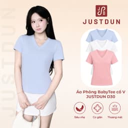 Áo Thun Trơn Babytee Cổ V Form Suông JUSTDUN Chất Thun Cotton Mềm Mịn, Thoáng Mát D30 1