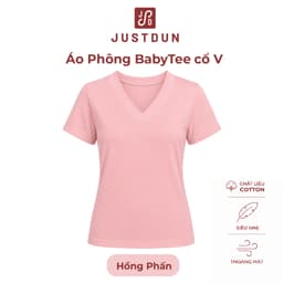 Áo Thun Trơn Babytee Cổ V Form Suông JUSTDUN Chất Thun Cotton Mềm Mịn, Thoáng Mát D30 9