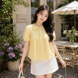 Áo sơ mi cổ bèo quốc dân màu vàng kẻ sọc sáng da BKS911 7