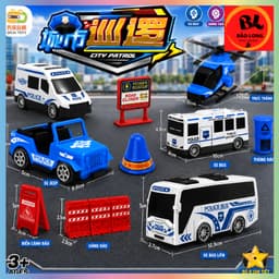 Bộ Đồ Chơi Xe Cảnh Sát 10 Chi Tiết Có Xe Bus, Xe Jeep, Trực Thăng Và Phụ Kiện Mô Hình Cho Bé 2
