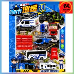 Bộ Đồ Chơi Xe Cảnh Sát 10 Chi Tiết Có Xe Bus, Xe Jeep, Trực Thăng Và Phụ Kiện Mô Hình Cho Bé 3