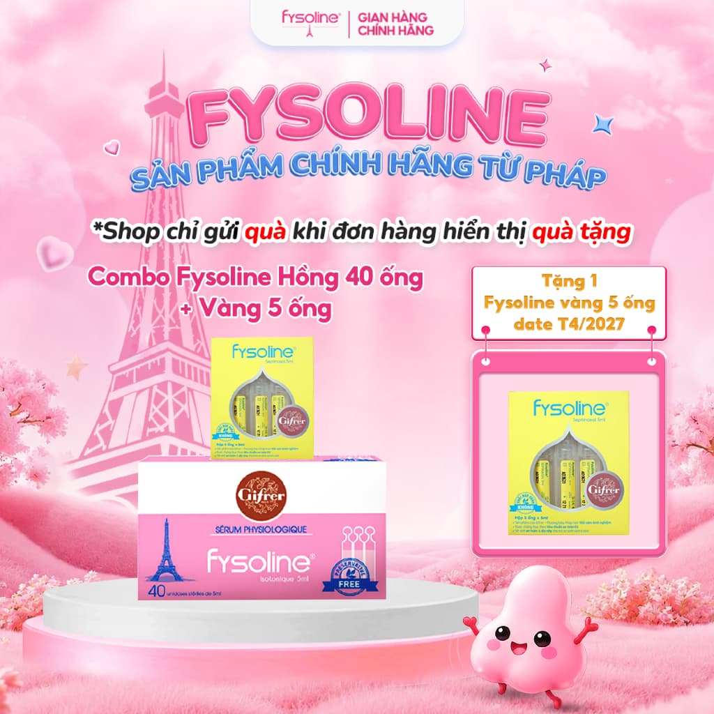 Combo Nước Muối Sinh Lý FYSOLINE Hồng 40 Ống và Kháng Khuẩn Vàng 5 ống Nhỏ Mắt Mũi Miệng Hiệu Quả Cho Bé