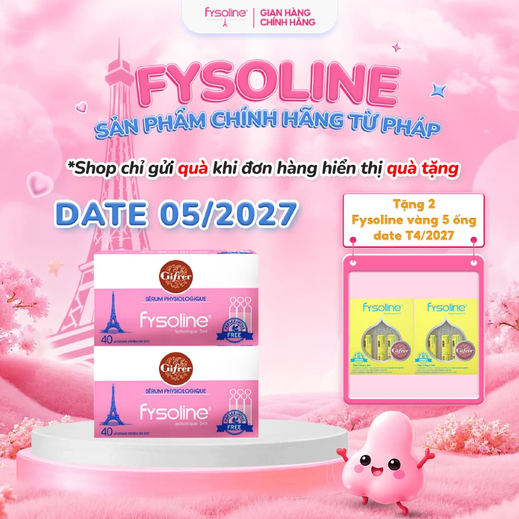 (Date T5.2027)Combo 2 Nước muối sinh lý Fysoline nhập khẩu Pháp vệ sinh mắt, mũi, miệng cho bé (Hộp hồng 40 ống x5ml)