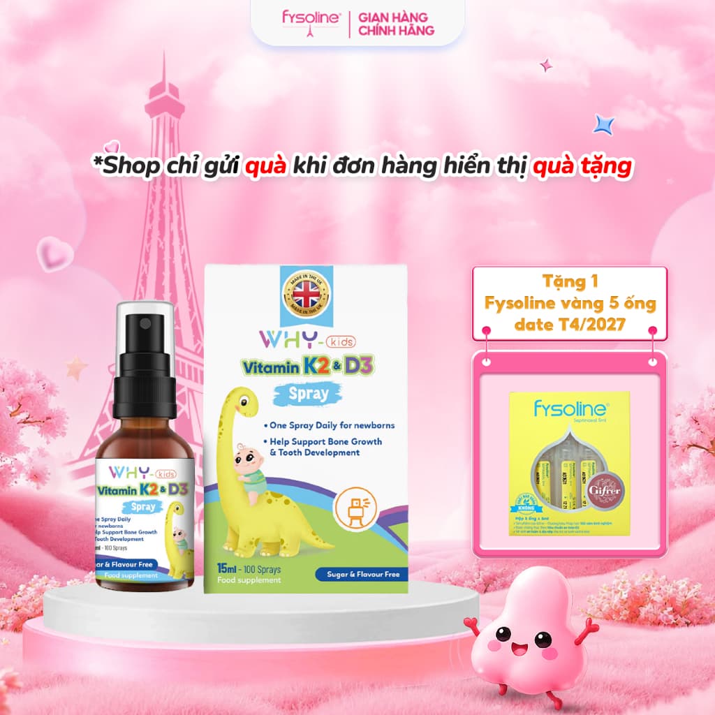 Vitamin Whykids D3K2 Dạng Xịt Giúp Bé Hấp Thụ Canxi Hỗ Trợ Phát Triển Chiều Cao - Chai 15ml