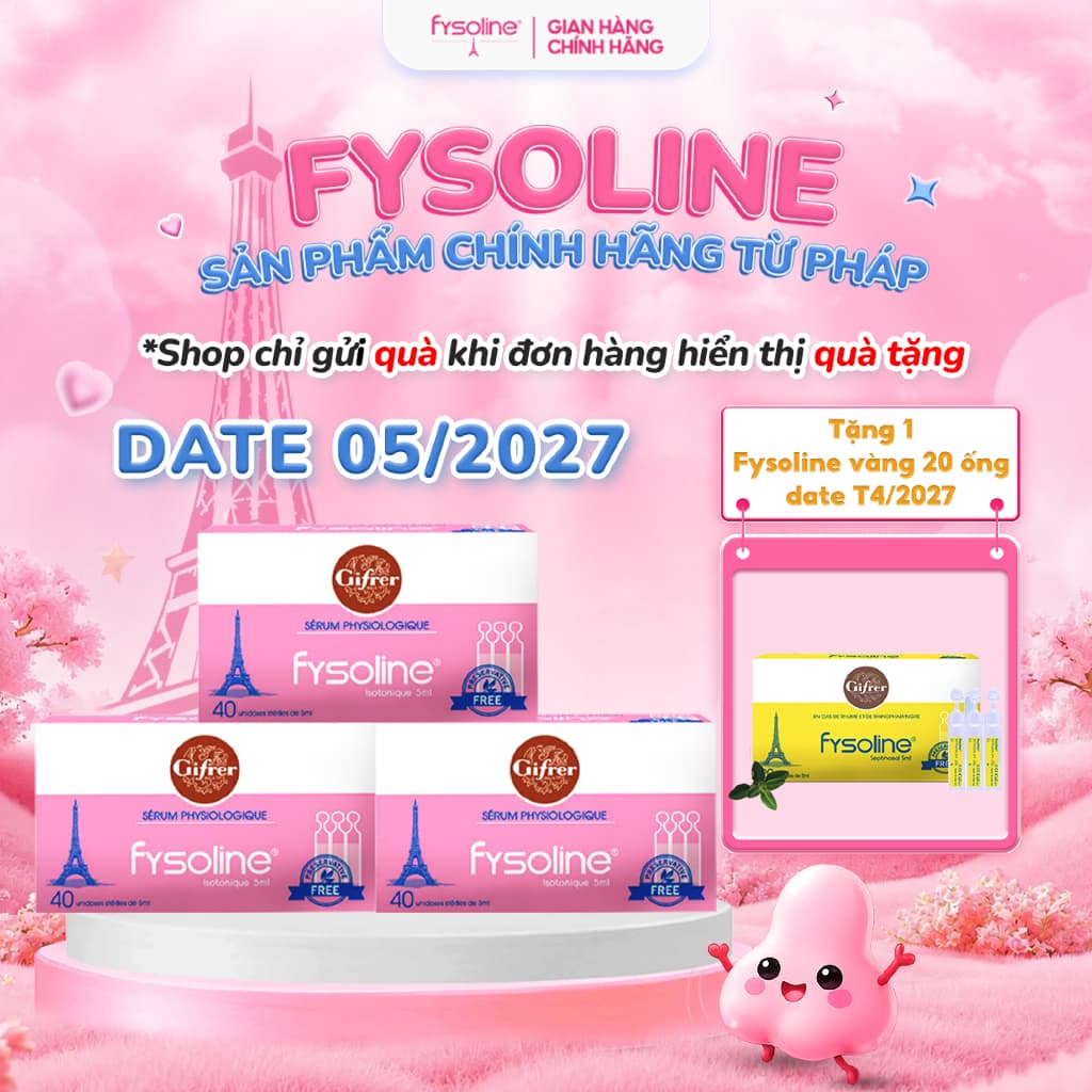 (Date T5.2027) Combo 3 hộp Fysoline hồng 40 ống x 5ml - Nước muối sinh lý vệ sinh mắt mũi miệng cho trẻ sơ sinh