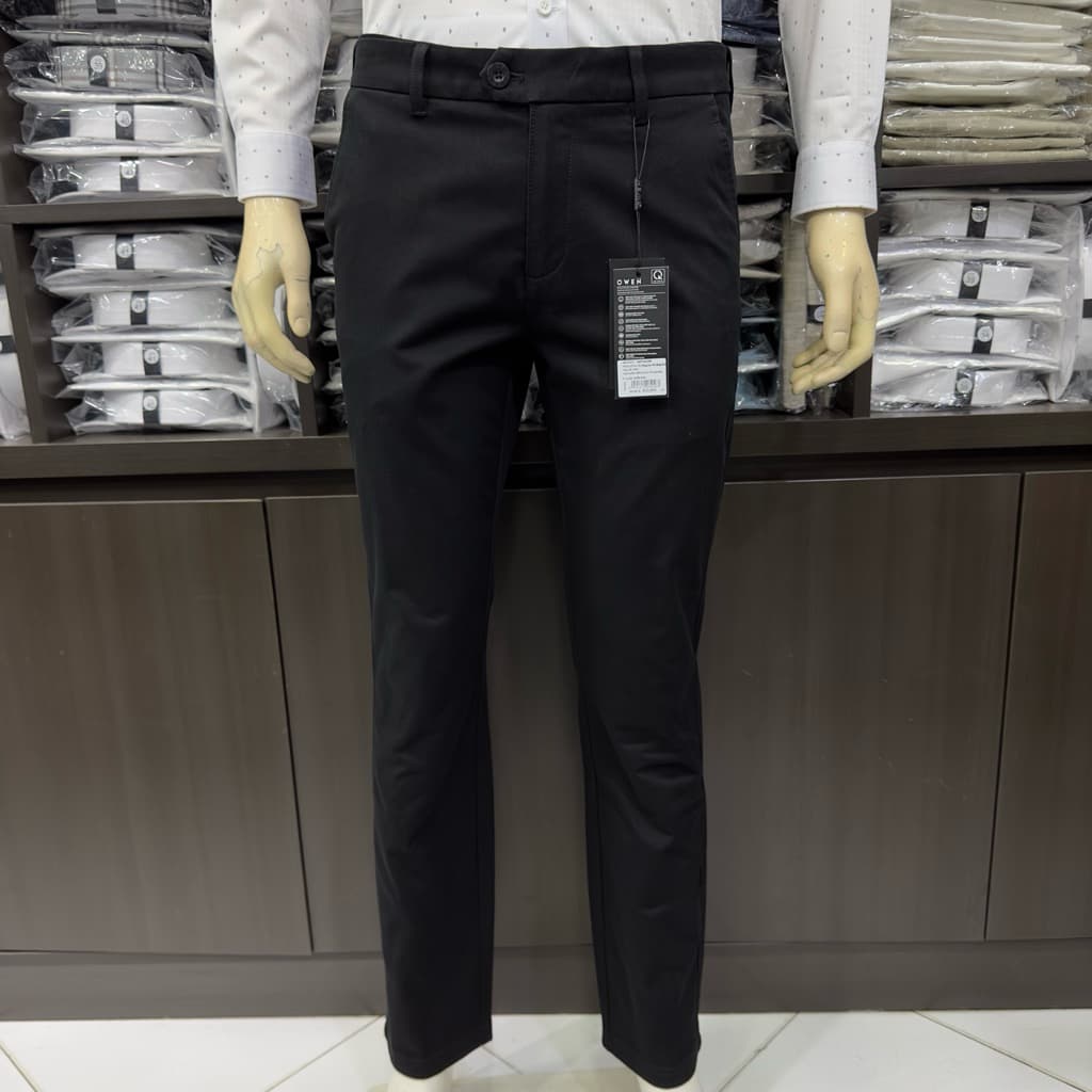 Quần kaki nam Owen màu xám đậm regular fit tăng đơ 2 cạp vải renu chống nhăn bền màu QKRT263509