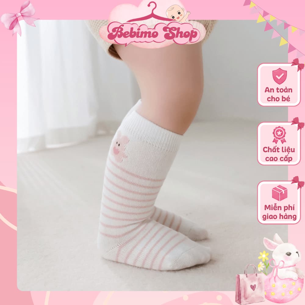 Tất vớ cao cổ Hàn Quốc cho bé, vớ sọc cotton hình thú dễ thương cho trẻ em cao cấp - Bebimo Shop