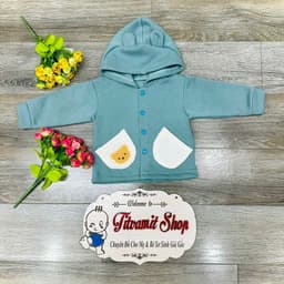 Áo khoác nỉ lông liền mũ 2 túi gấu khuy bấm cho bé ấm áp mặc mùa thu đông 6