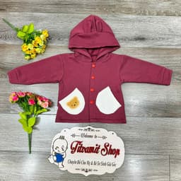 Áo khoác nỉ lông liền mũ 2 túi gấu khuy bấm cho bé ấm áp mặc mùa thu đông 2