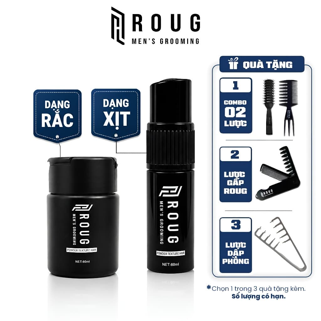 Bột tạo phồng tóc nam Roug Powder Texture Hair 60ml giữ nếp, hút dầu tóc tốt Roug Men's Grooming