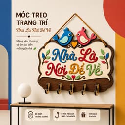 Móc Treo Chìa Khóa Gỗ Cao Cấp [Nhà Là Nơi Để Về] - Đồ Trang Trí Tường Phòng Khách Tinh Tế 2