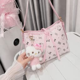 Túi Đeo Vai Hello Kitty size 25 và size 30 Kèm Móc Gấu Kitty Dễ Thương Đi Học Đi Chơi Siêu Cute 5