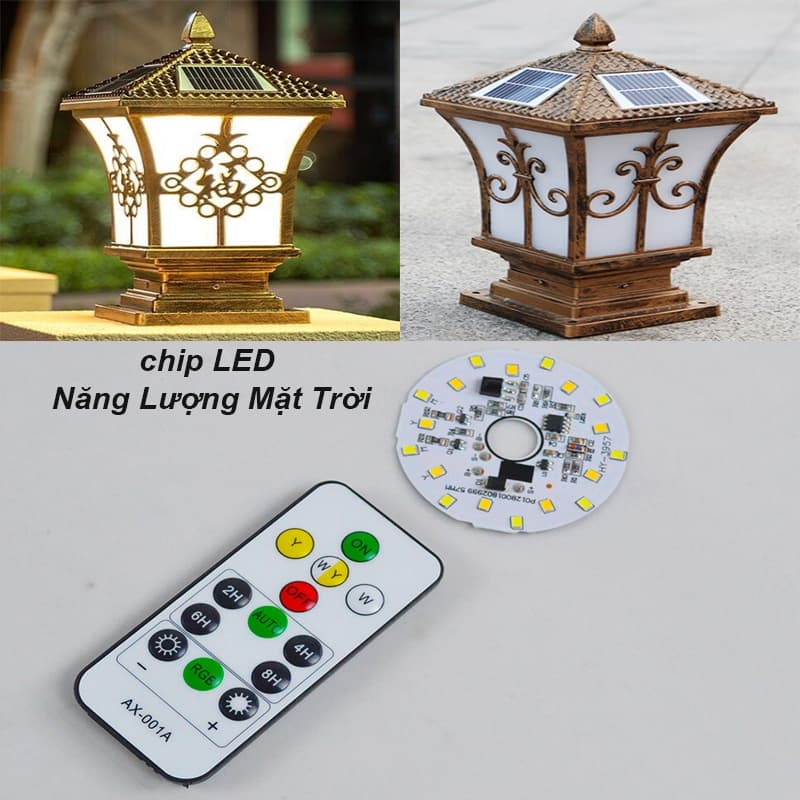 Chip LED Năng LƯỢNG Mặt Trời cho đèn trụ Cổng 3,7V - với 2 tông màu Sáng Trắng - Vàng, Kèm remote chỉnh từ xa