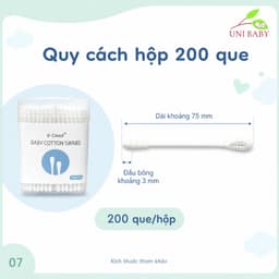 Tăm bông cho bé sơ sinh Vcoool hộp 200 que thân giấy đầu bông thiên nhiên 2 đầu dẹt tròn hoặc xoắn 7