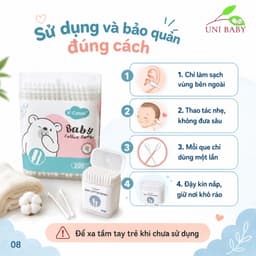 Tăm bông cho bé sơ sinh Vcoool hộp 200 que thân giấy đầu bông thiên nhiên 2 đầu dẹt tròn hoặc xoắn 8