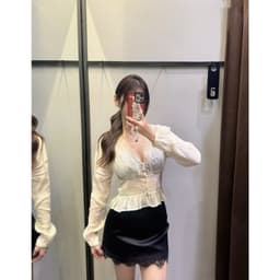 WGWE Fashion Chân Váy Lụa Ngắn Chữ A WGWE Viền Ren – Chân Váy Nữ Cạp Cao Thanh Lịch 1