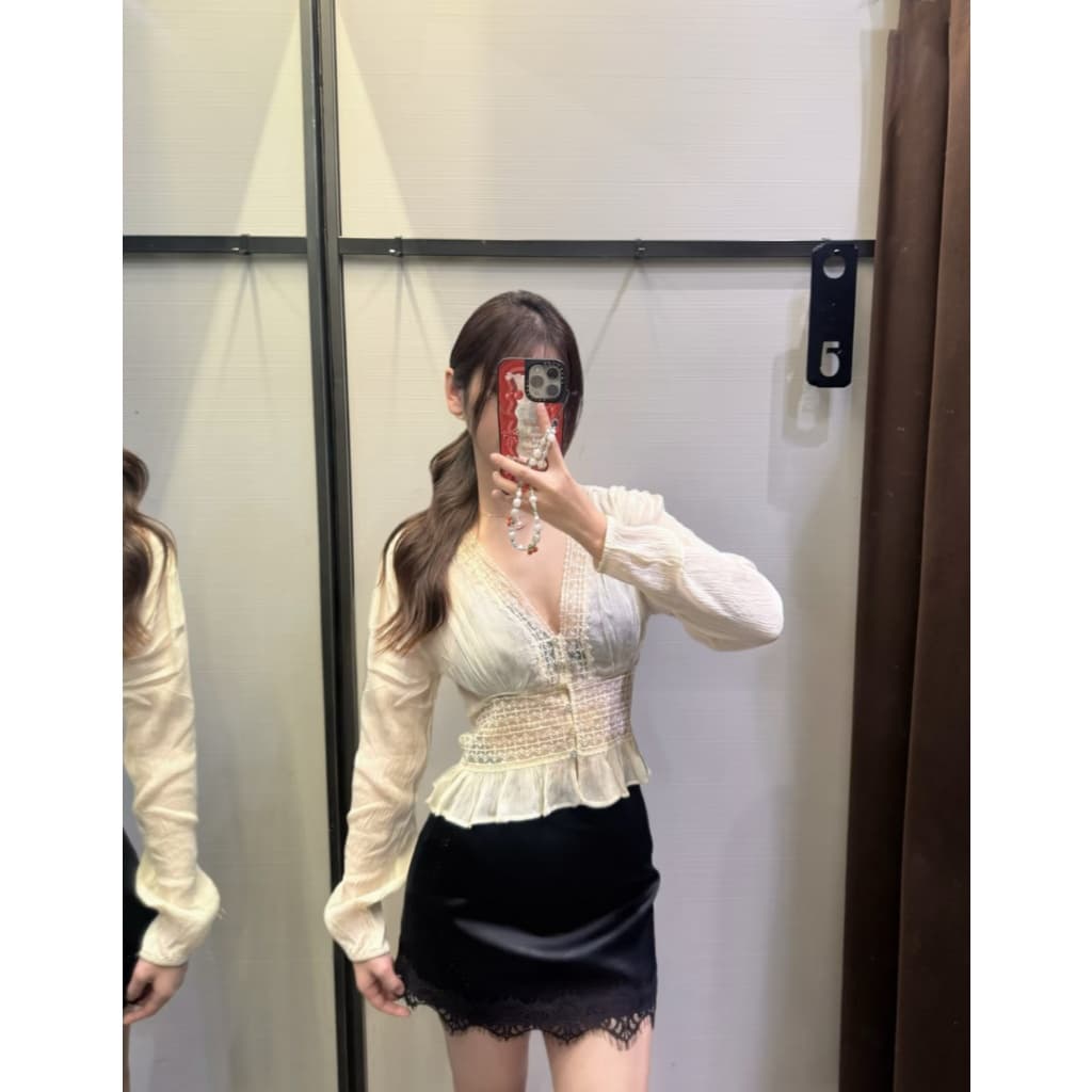 WGWE Fashion Chân Váy Lụa Ngắn Chữ A WGWE Viền Ren – Chân Váy Nữ Cạp Cao Thanh Lịch