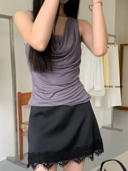 WGWE Fashion Chân Váy Lụa Ngắn Chữ A WGWE Viền Ren – Chân Váy Nữ Cạp Cao Thanh Lịch 4