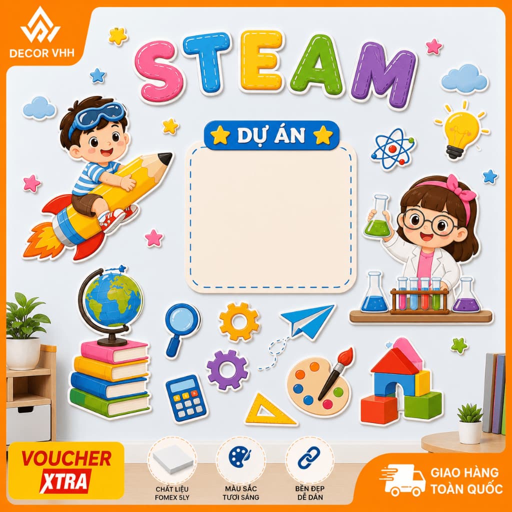 (Nhiều mẫu) Góc Steam vũ trụ - Mẫu mới 2026 tranh fomex dán nổi 3D tái sử dụng nhiều lần (MN5006)
