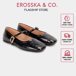 [Erosska]- Giày búp bê nữ ballet core mũi vuông, quai ngang phối khóa cao 1cm  - EL084 1
