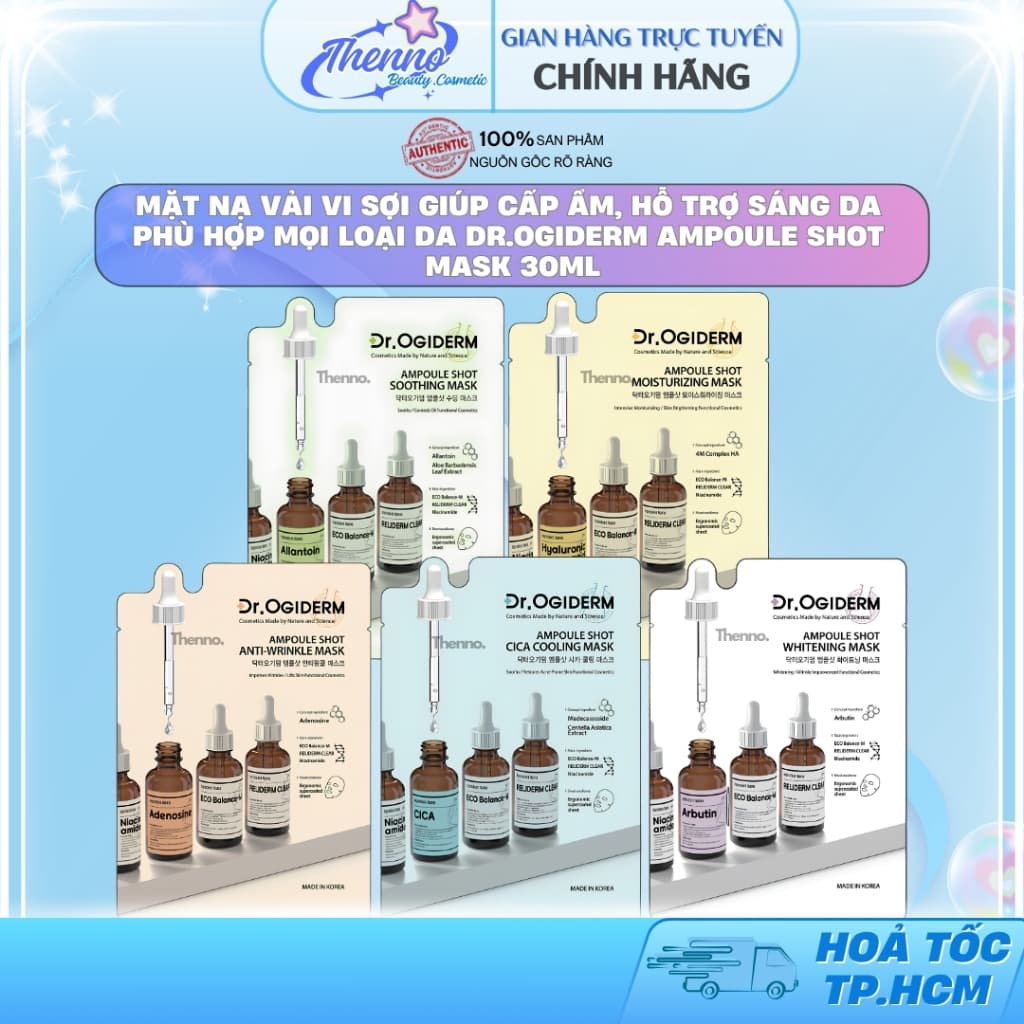 Mặt Nạ Vải Vi Sợi Giúp Cấp Ẩm, Hỗ Trợ Sáng Da Phù Hợp Mọi Loại Da Dr.Ogiderm Ampoule Shot Mask 30ml