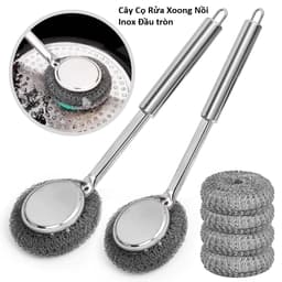 Cây Cọ Rửa Xoong Nồi Inox Đầu tròn và Dụng cụ chà xoong có tay cầm tháo rời được. LMS 1