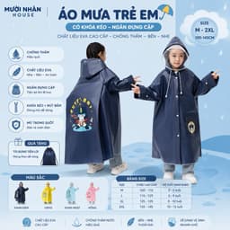 Áo Mưa Trẻ Em Có Khóa Kéo, Ngăn Đựng Cặp, Chất Liệu EVA Chống Thấm, Bền, Nhẹ 1