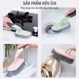 Cây chùi sàn chà góc vệ sinh nhà cửa cán cong D178A và Combo bàn chải kèm gấp rác. LMS 4