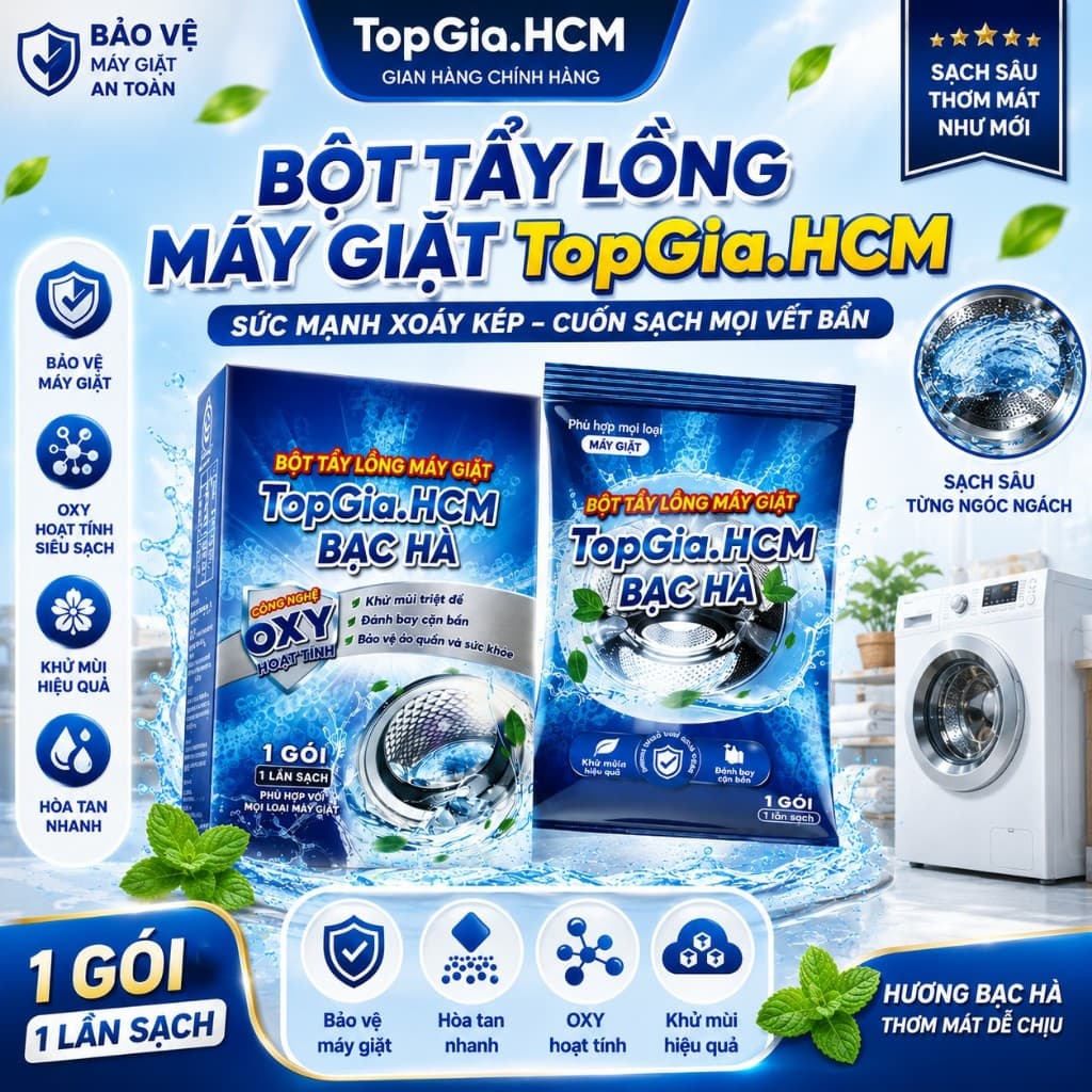 Bột Vệ Sinh Lồng Máy Giặt TopGia 125gr - Hiệu Quả Khử Mùi & Thanh Lọc Cặn Bẩn An Toàn cho Máy Giặt