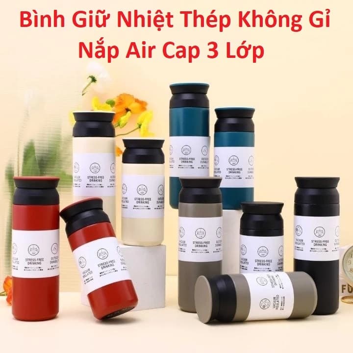 Bình Giữ Nhiệt Thép Không Gỉ Nắp Air Cap 3 Lớp 500ml và Bình Đựng Nước Love Xương Rồng 300ml. LMS