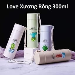 Bình Giữ Nhiệt Thép Không Gỉ Nắp Air Cap 3 Lớp 500ml và Bình Đựng Nước Love Xương Rồng 300ml. LMS 8