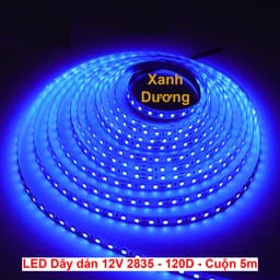 Dây đèn led dán 2835 12V 120 led 10W 5M Sáng Trắng/ Xanh Lá/ Dương/ Vàng/ Đỏ/ Hồng. LMS 5