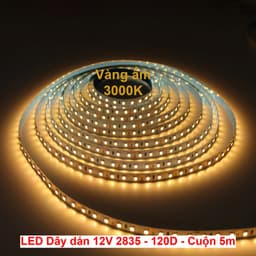 Dây đèn led dán 2835 12V 120 led 10W 5M Sáng Trắng/ Xanh Lá/ Dương/ Vàng/ Đỏ/ Hồng. LMS 6