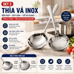 Set 2 Thìa Vá Inox Trơn Thủng Bản To 19.5cm Chống Gỉ, Bền Đẹp Dễ Vệ Sinh 1