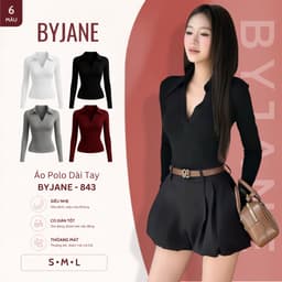 [ MÀU MỚI ] Áo Thun Ôm Body Dài Tay Polo Cổ Sơ Mi Chất Thun Mịn  Co Giãn 4 Chiều BYJANE - 843 1