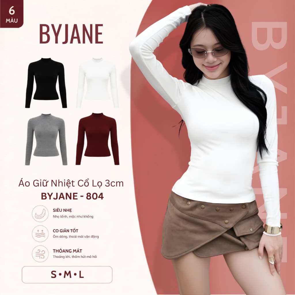 [MÀU MỚI] Áo Thun Nữ Dài Tay Cổ Lọ 3 Phân Co Giãn 4 Chiều Mềm Mịn Ôm Body BYJANE – 804