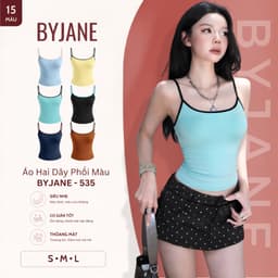 [ MÀU MỚI ] Áo Hai Dây Nữ Ôm Body Phối Viền Màu Chất Thun Mịn Co Giãn 4 Chiều Mềm Mịn Tôn Dáng Basic BYJANE - 535 1