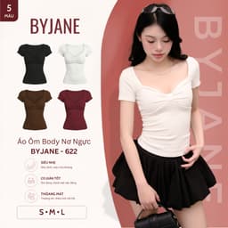Áo Thun Nữ Ôm Body Nơ Ngực Cổ Tim Tay Ngắn Co Giãn 4 Chiều Mềm Mịn Tôn Dáng Quyến Rũ Dễ Phối Đồ BYJANE - 622 1
