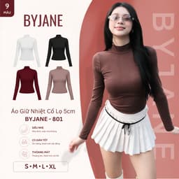 Áo Thun Nữ Dài Tay Ôm Body Cổ 5cm Chất Thun Min Co Giãn 4 Chiều Mềm Mịn BYJANE – 801 1
