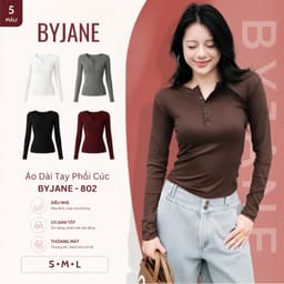 [MÀU MỚI] Áo Thun Nữ Dài Tay Khuy Cúc Chất Thun Min Co Dãn 4 chiều BYJANE - 802 1