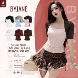 [MỞ BÁN] Áo Thun Nữ Cúp Ngực Tay Lỡ Phối Màu Ôm Body Chất Thun Mịn Co Giãn 4 Chiều Mềm Mịn Hot Trend BYJANE 218 - 228 1