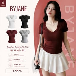 Áo cổ tim ôm body BYJANE áo phông cộc tay nữ ngắn tay thun mịn co dãn 4 chiều - 211 1
