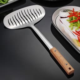 Xẻng Lật Cá Inox Cán Gỗ 36cm Chuyên Dụng, Xẻng Chiên Cá Nguyên Con Chịu Nhiệt Cao 7